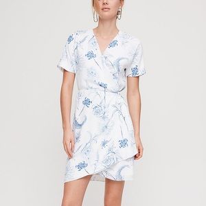 Babaton Wallace Dress White Blue Midi Wrap Dress